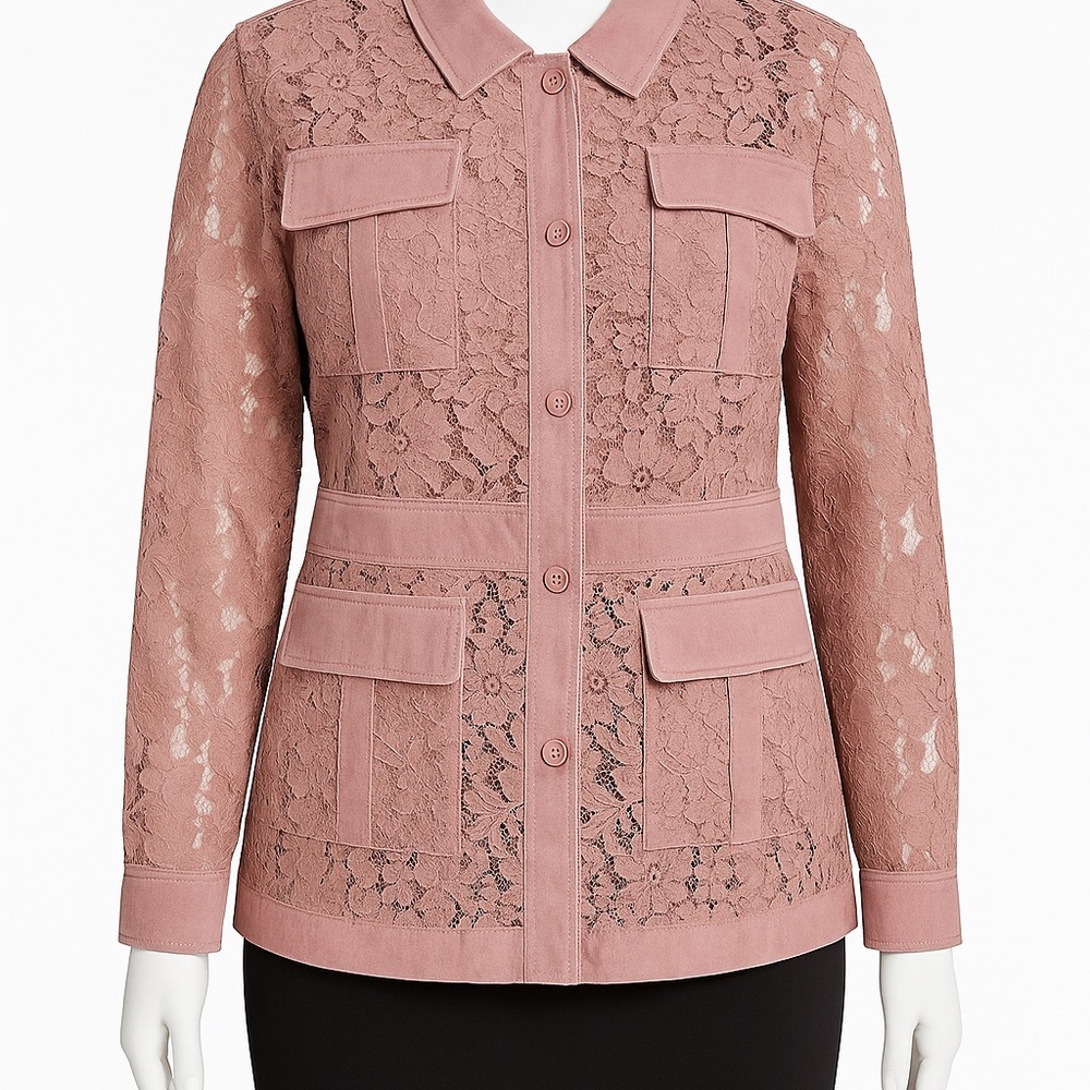 Lane Bryant Mauve Lace Utility Jacket | Feminine Meets Structured | Size 18